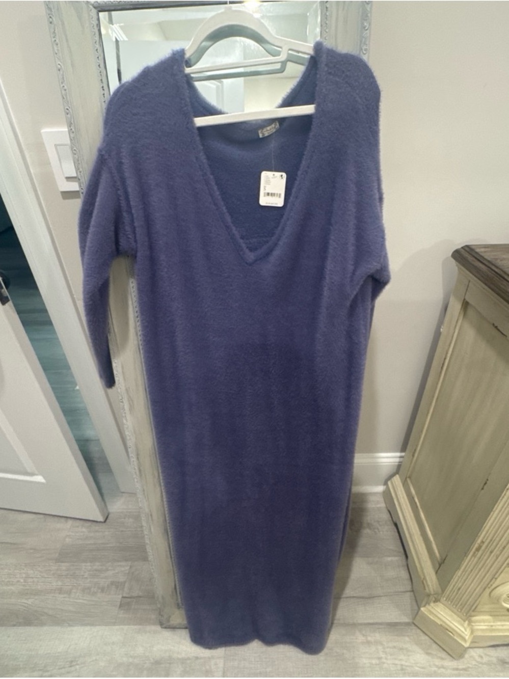 We The Free Lavender Fuzzy Knit V-Neck Maxi Sweater Dress